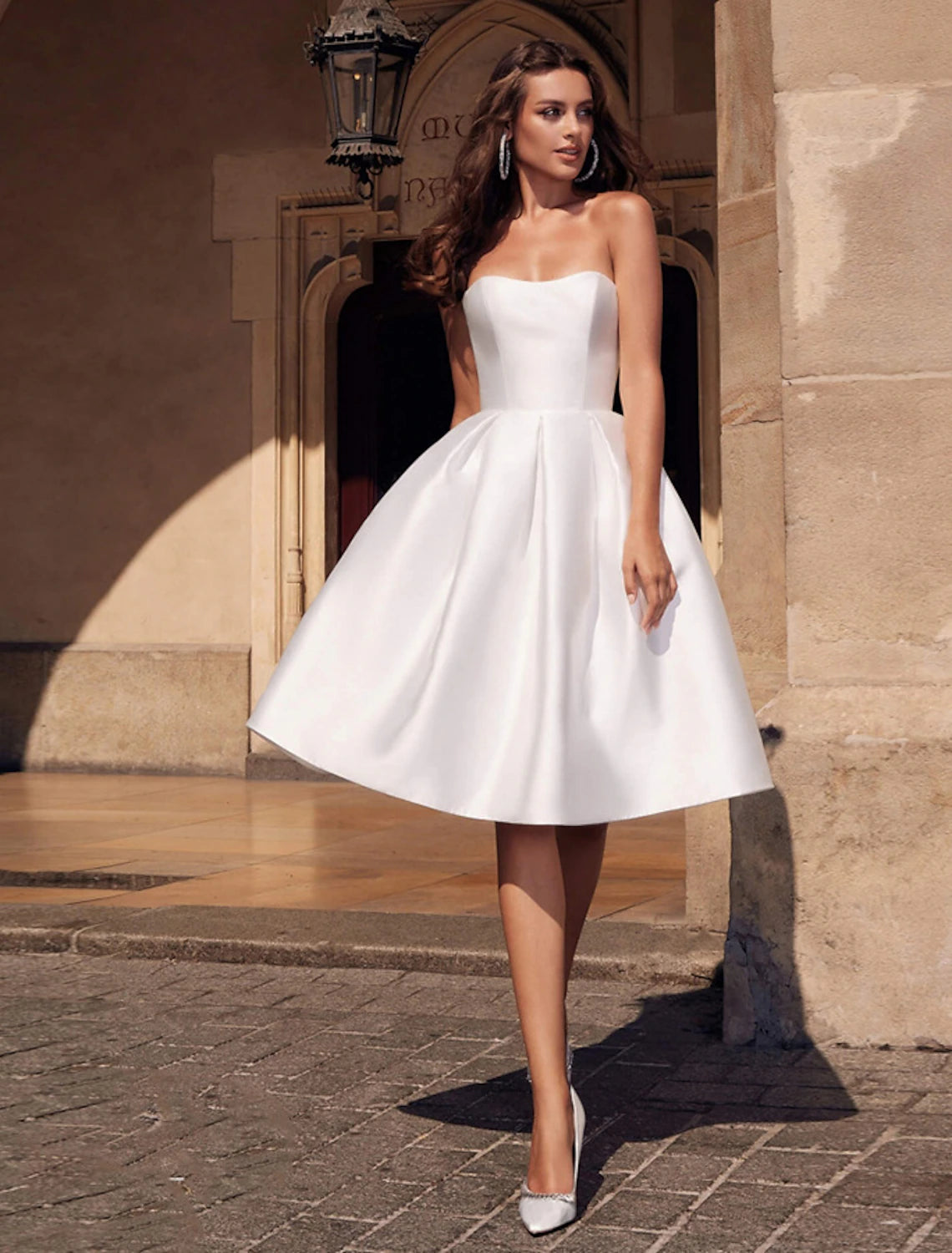 A-Line Cocktail Dresses Party Dress Homecoming Graduation Knee Length Sleeveless Strapless  Fabric with Sleek