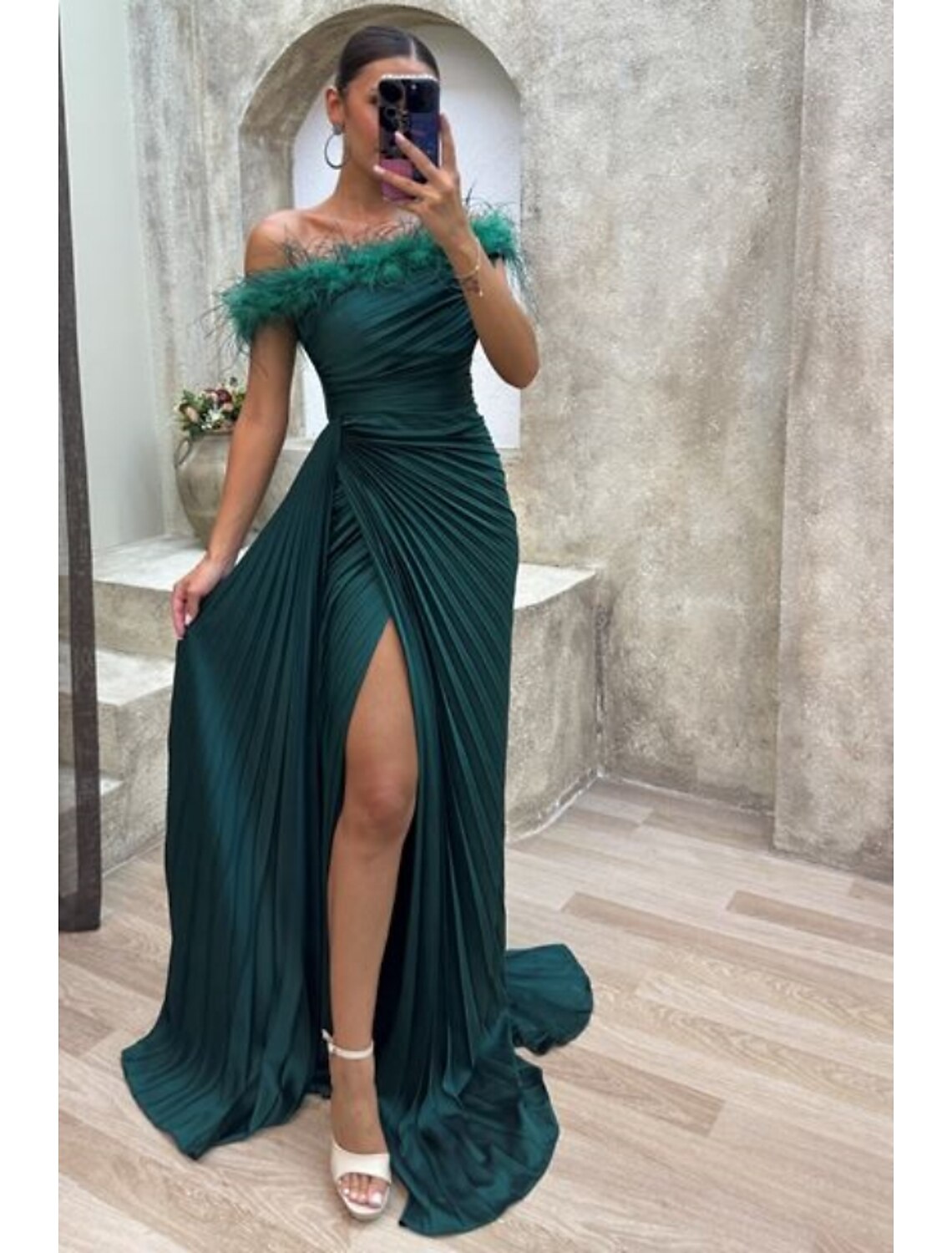 Elegant Silver Satin One Shoulder Floor-Length Evening Dress