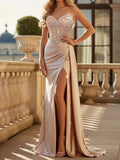Champagne Glitter Fabric Sheath/column Sweetheart Lace-up Floor-Length Dress - Jimiss