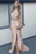 Champagne Satin Sheath/column Sweetheart Lace-up Floor-Length Dress - Jimiss