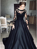 Black Lace & Satin A-Line Floor-Length Evening Gown