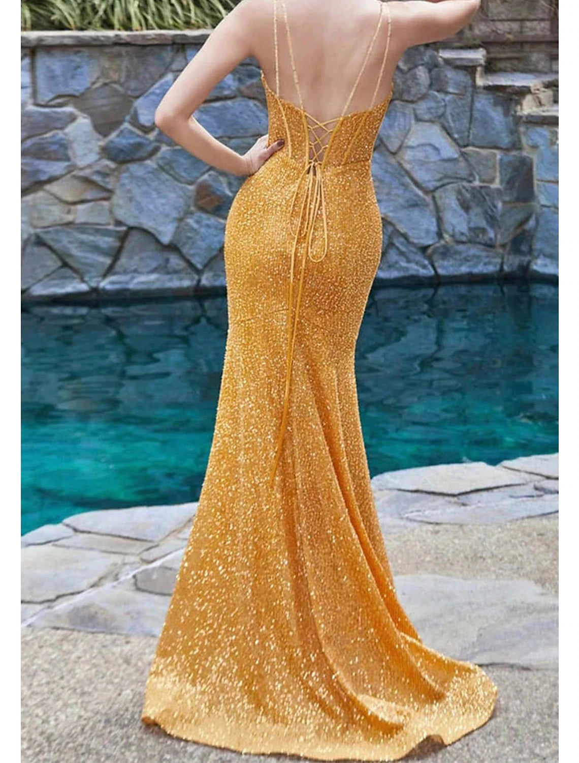 Gold Glitter Mermaid Sweetheart Floor-Length Evening Dress