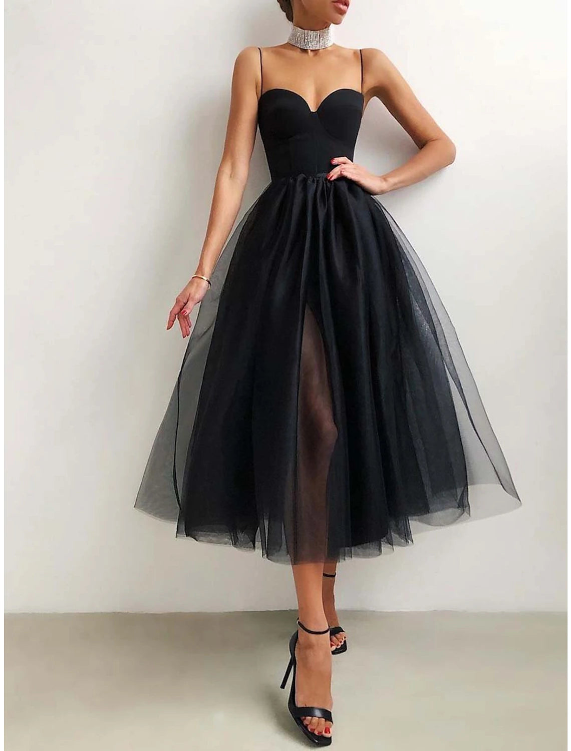 Women's Party Dress Homecoming Dress Wedding Guest Dress Midi Dress Black White Pink Sleeveless Pure Color Mesh Summer Spring Fall Spaghetti Strap Party Wedding Guest Birthday Evening Party