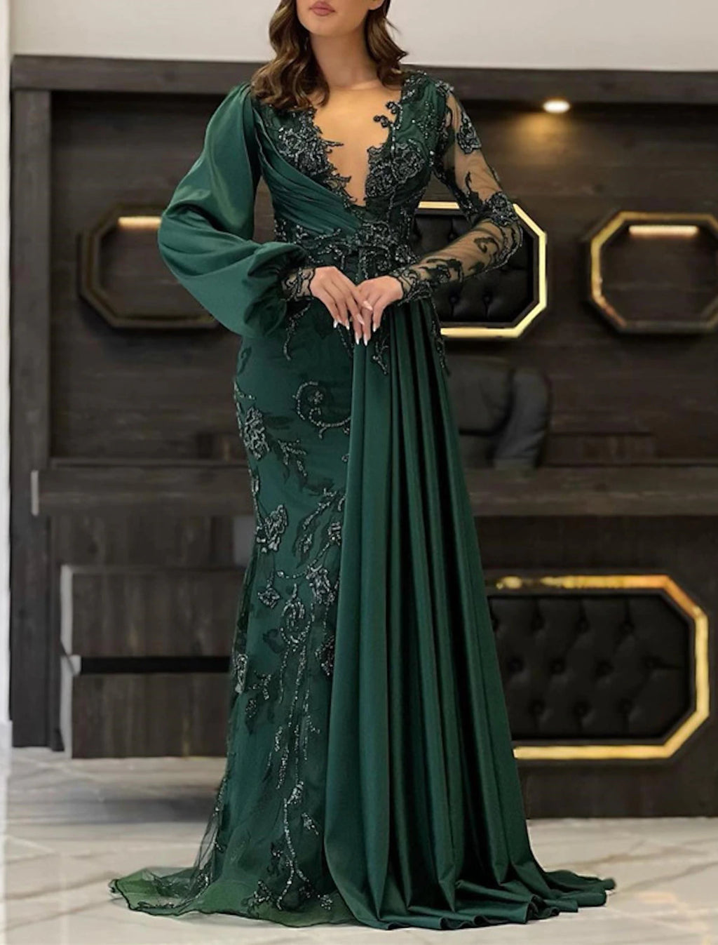Forest Green Chiffon Mermaid Floor-Length Evening Dress