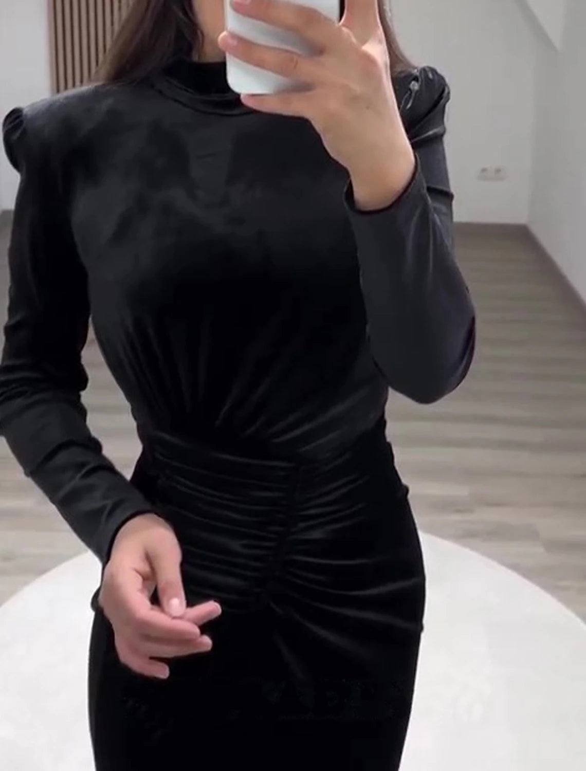 Vestido de noche elegante con corte en forma de columna, vestido formal de cóctel, largo hasta el suelo, manga larga, cuello alto con abertura