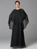 Black Chiffon A-Line Floor-Length Evening Dress - Beaded Scoop Neck
