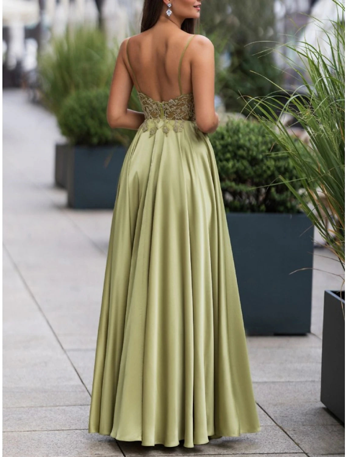 Sage Green Satin A-Line Floor-Length Bridesmaid Dress with Embellished Illusion Bodice