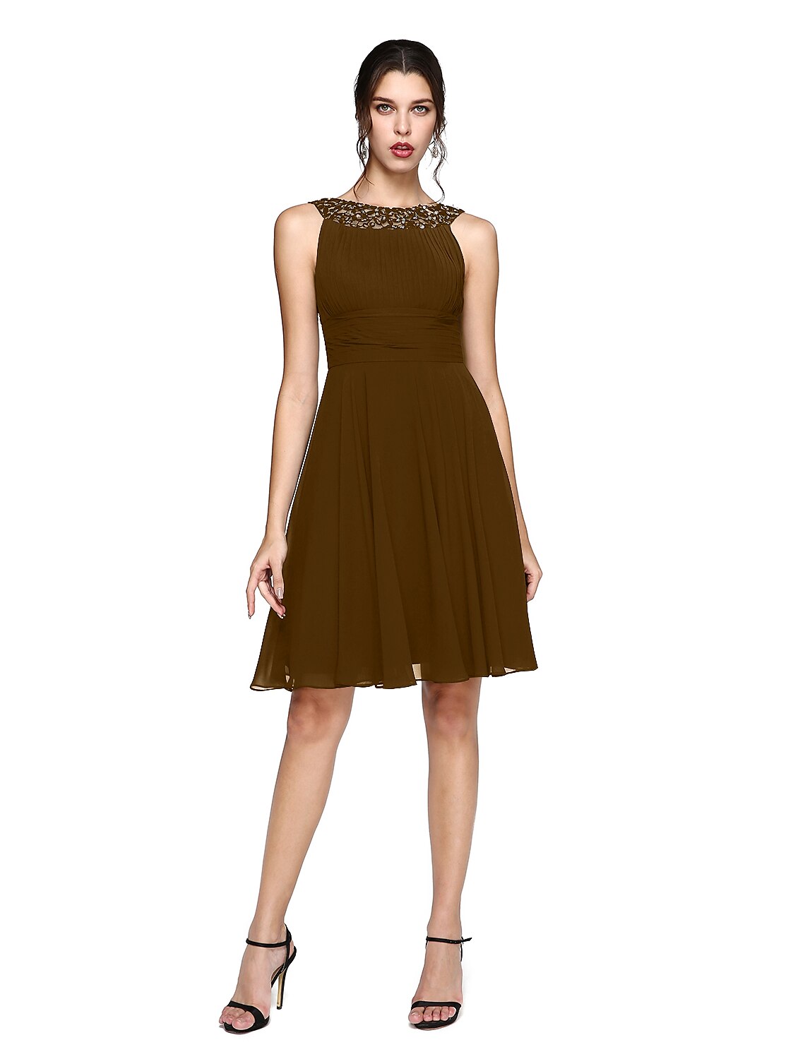 Emerald Chiffon High Neck A-Line Short Bridesmaid Dress
