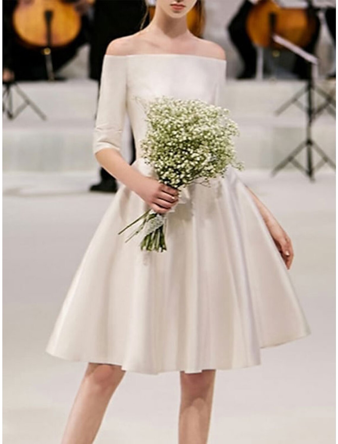 Abiti da ballo a trapezio, abiti minimalisti, per il dolce 16° compleanno, lunghezza al ginocchio, maniche corte, spalle scoperte, in cotone con colori puri