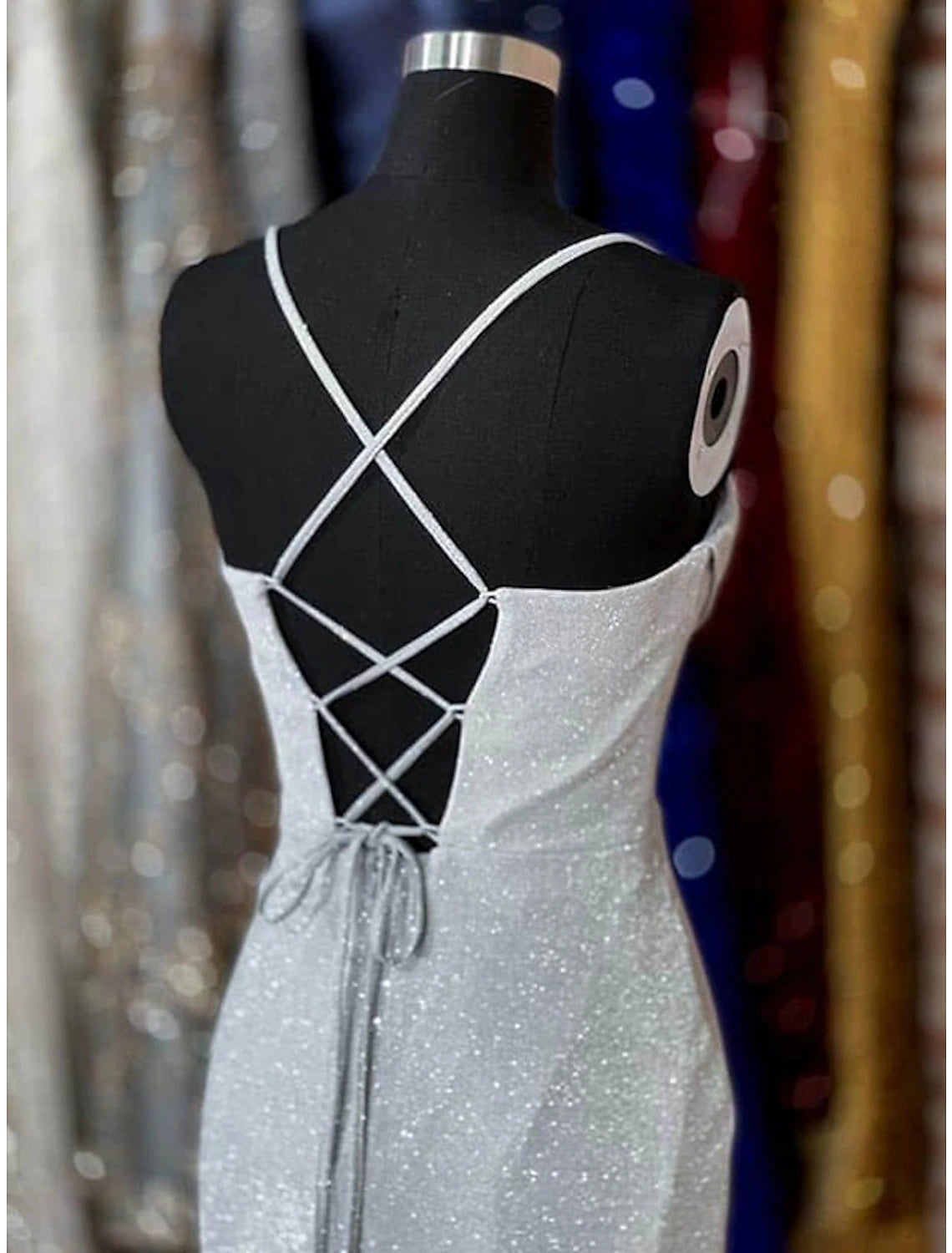 Abiti da ballo a tubino/colonna, corsetti, abiti da ospite di nozze, festa di nozze, strascico a ruota, senza maniche, collo a cappuccio, ricevimento di nozze autunnale, paillettes con glitter, spacco arricciato