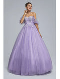 Lilac Sweetheart Ball Gown Floor-Length Tulle Evening Dress with Glitter Skirt