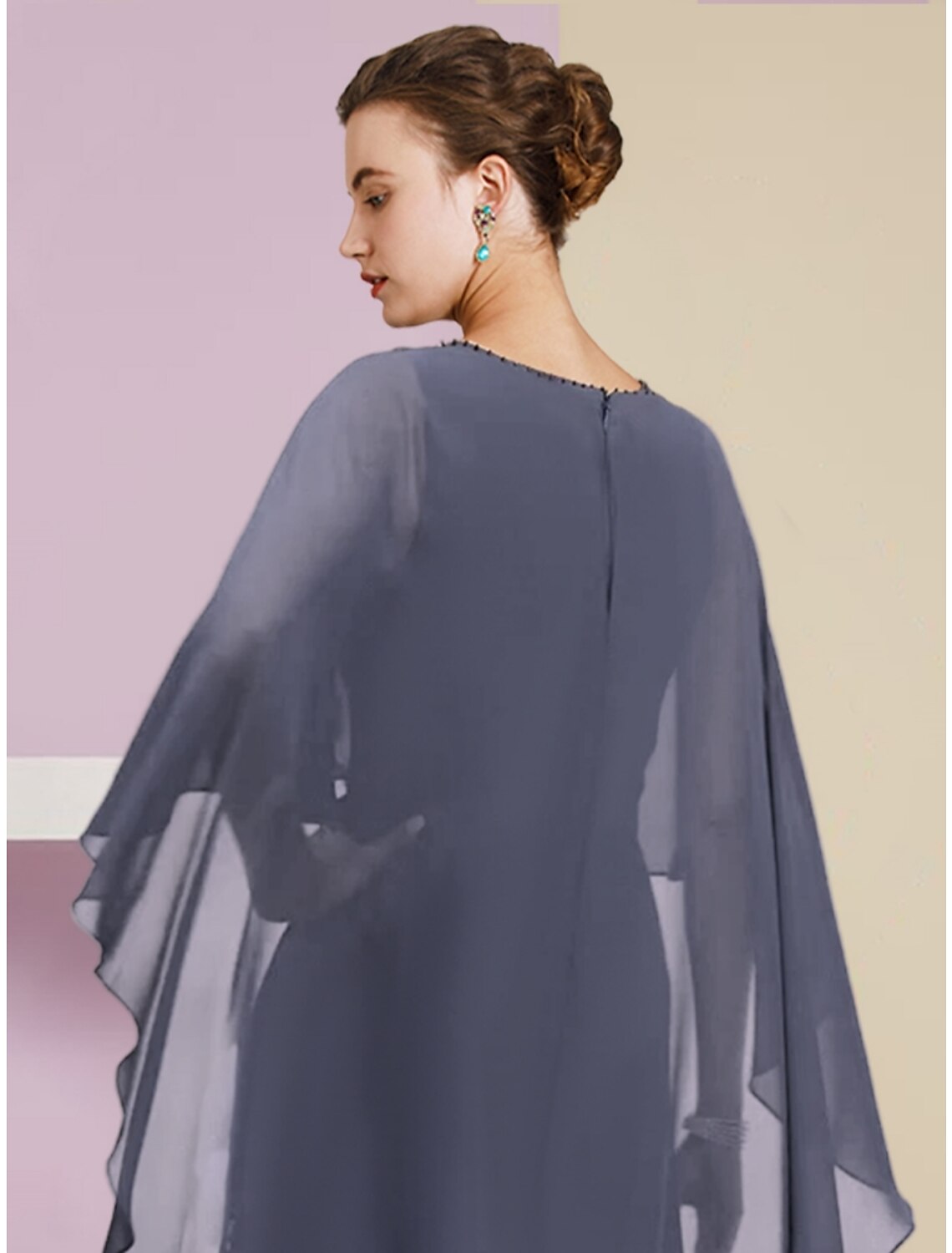 Stormy Chiffon Tiered Floor-Length Evening Dress with Embellished Scoop Neck