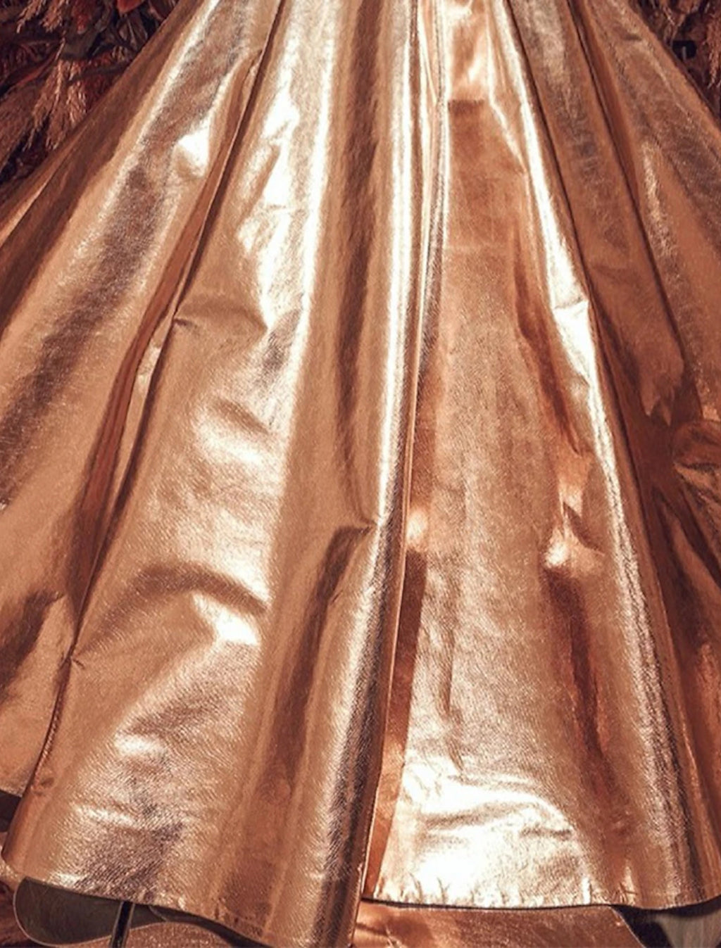 Gold Satin Ball Gown Plunging V-Neck Floor-Length Evening Dress