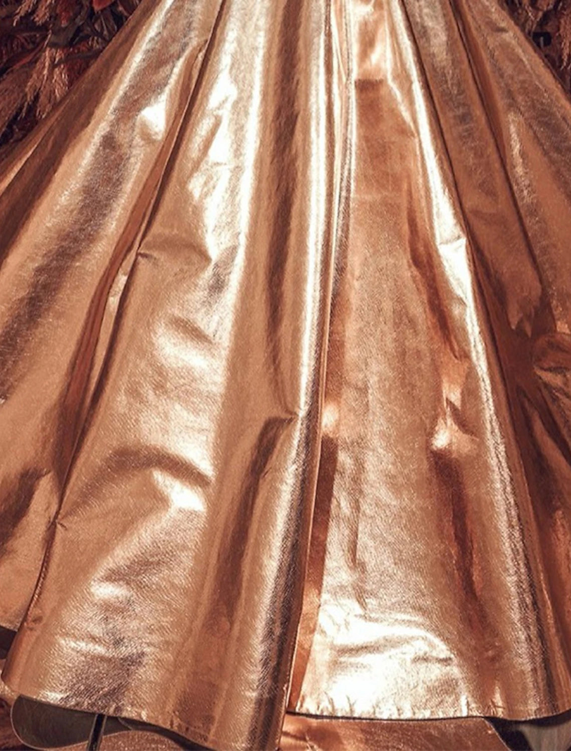 Gold Satin Ball Gown Plunging V-Neck Floor-Length Evening Dress