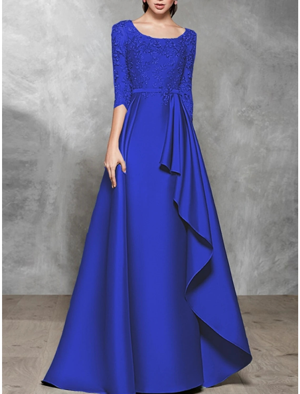 Abito da sera a trapezio, abito nero, taglie forti, elegante, formale, da sposa, lungo, manica corta, scollo a barchetta, in raso con pieghe, 2025