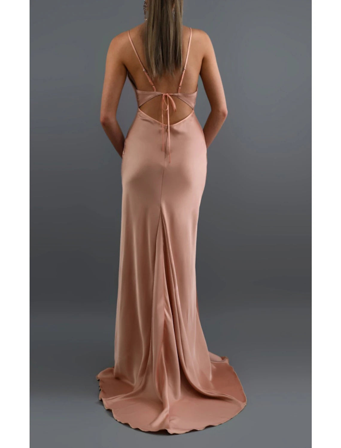 Blushing Pink Satin Sheath/column Floor-Length Dress with Cowl Neck & Spaghetti Straps for Bridesmaids & Evening Parties