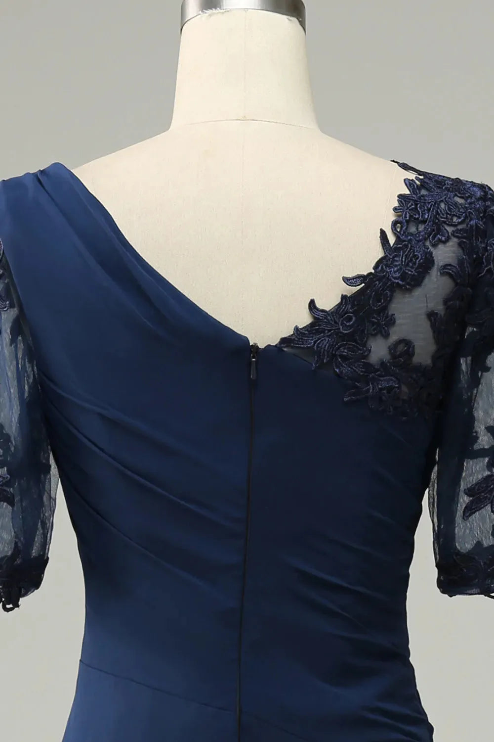 Vestido de novia ajustado con calcomanía azul marino para madre 