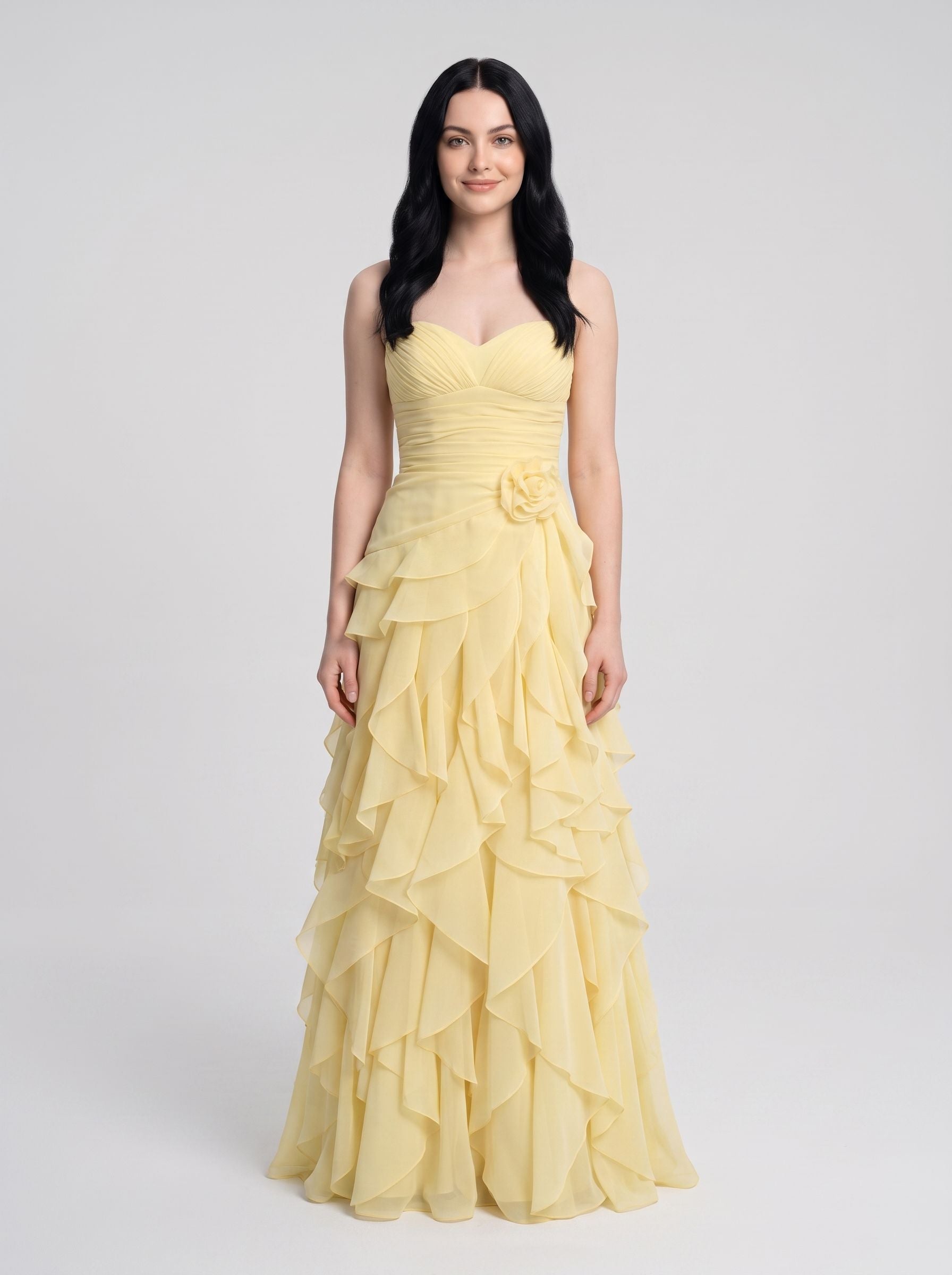 Daffodil Chiffon A-Line Sweetheart Zipper Back Floor-Length Dress Front View - Jimiss