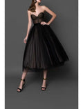 Black Tulle A-Line Tea-Length Dress with Sweetheart Neckline and Back Zip - Jimiss
