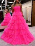 Pink Tulle Sweetheart Ball Gown Floor-Length Dress with Tiered Skirt