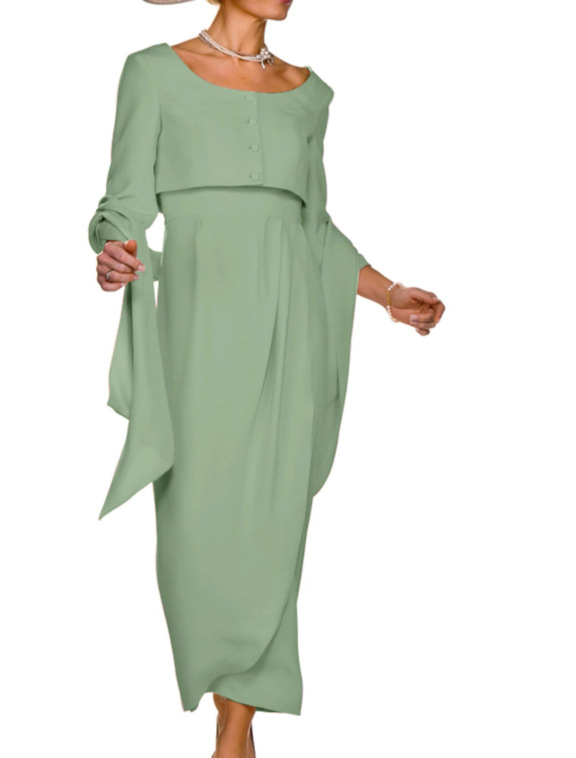 Vestido de dos piezas tipo tubo/columna para madre de la novia, elegante, para invitada de boda, escote cuadrado, largo hasta los tobillos, de tela, sin mangas, chaqueta corta, vestidos con botones y pliegues