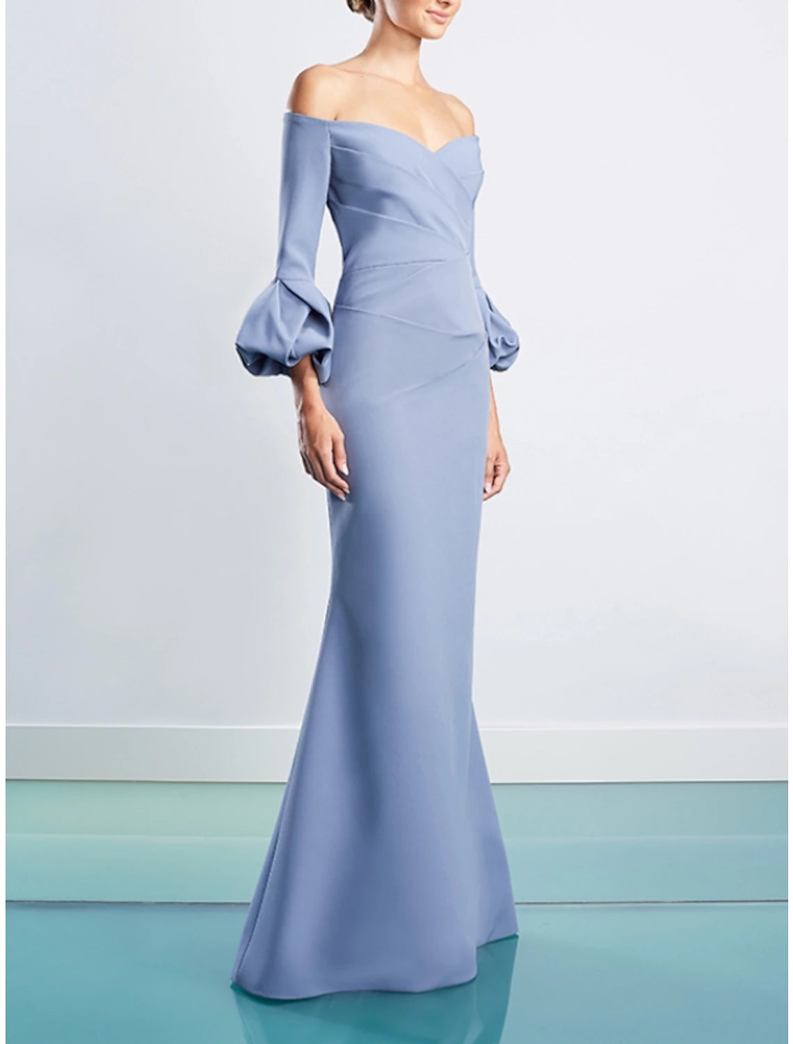 Sheath / Column Evening Gown Elegant Dress Fall Floor Length 3/4 Length Sleeve Off Shoulder Fall Wedding Reception  Fabric with Ruched 2025