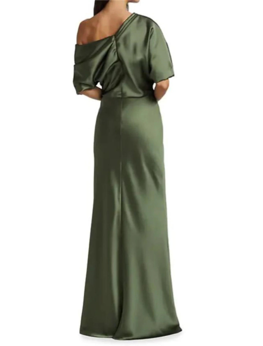 Abito da cerimonia per la madre della sposa, elegante, con maniche a sbuffo, in raso, con arricciature e strascico a ruota, per invitati al matrimonio