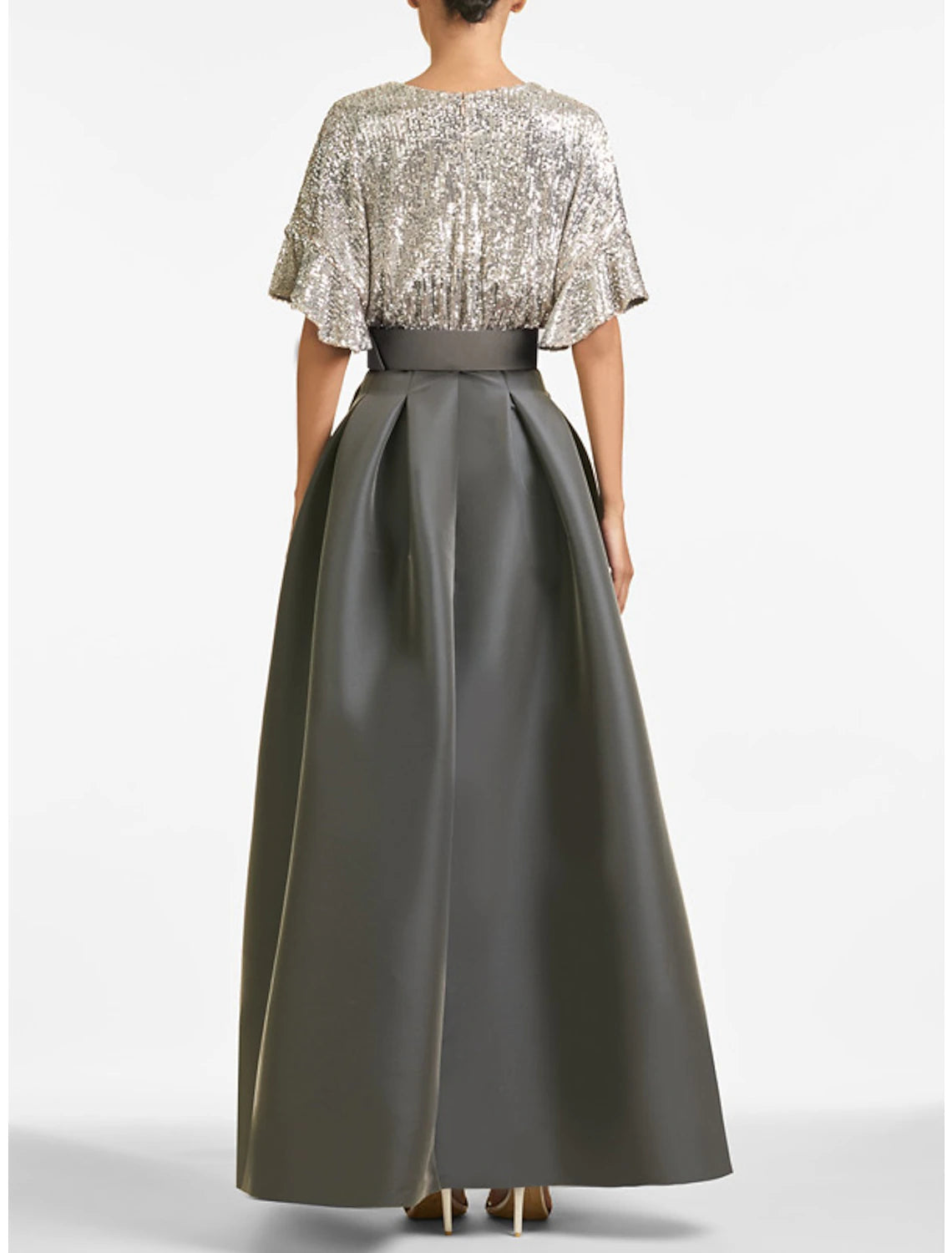 Abito da sera a trapezio, abito da festa, abito scintillante e brillante, abito formale da invitato a nozze, lunghezza alla caviglia, mezza manica, scollo a V, abito autunnale da invitato a nozze, paillettes con spalline in paillettes