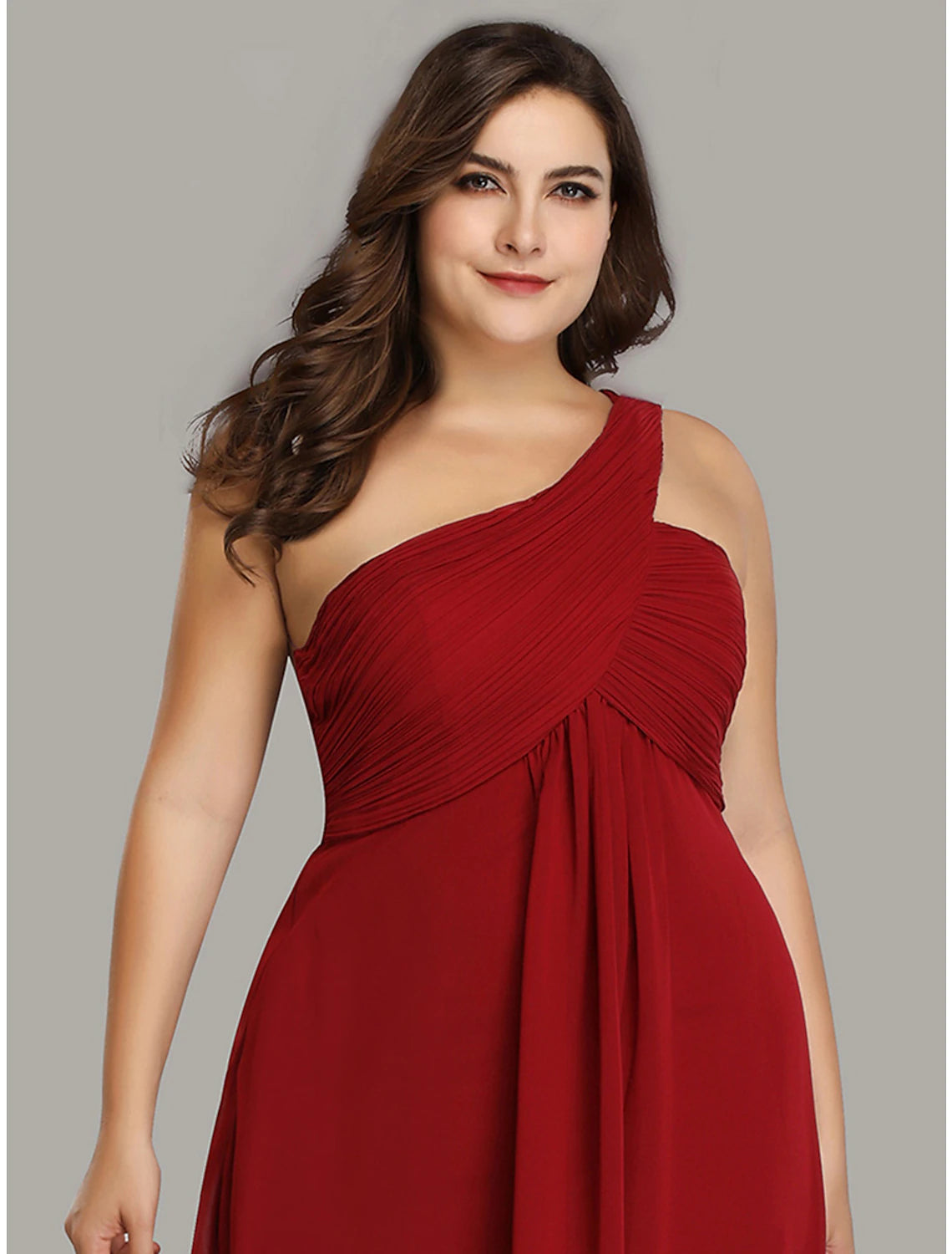 Abito da sera a trapezio, stile impero, da sera formale, lungo fino al pavimento, senza maniche, monospalla, in chiffon, senza schienale, con pieghe e drappeggio