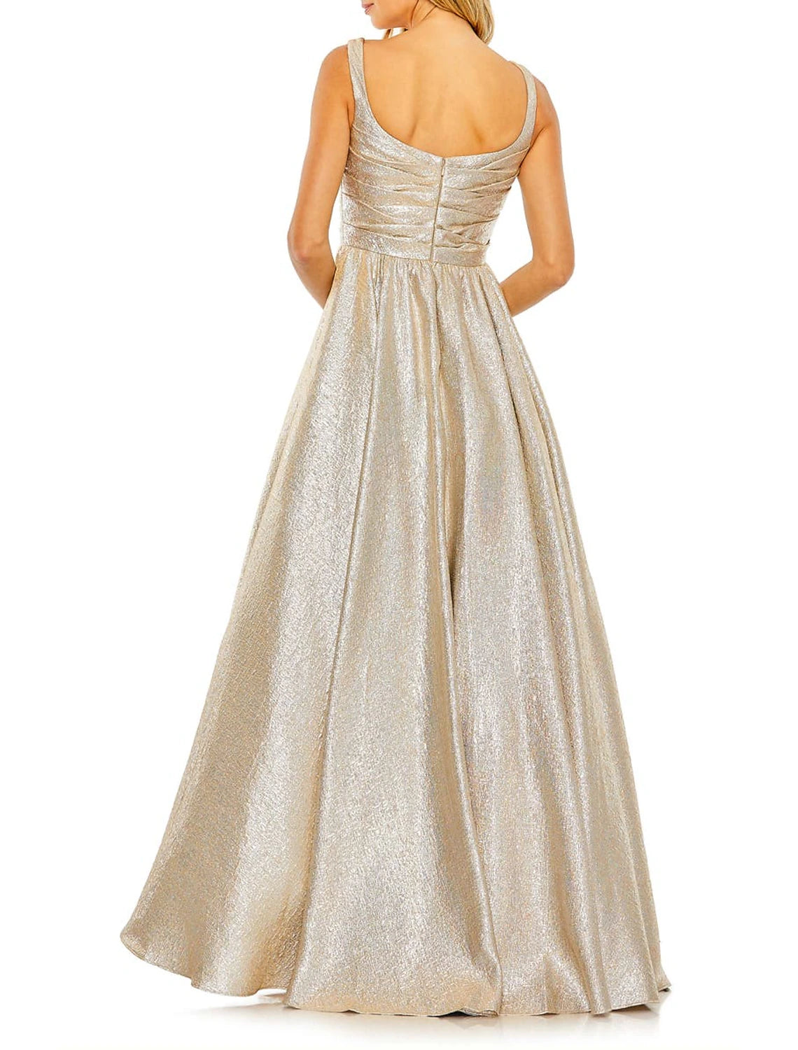 Abiti da ballo a trapezio, scintillanti, per matrimonio, compleanno, lunghezza al pavimento, senza maniche, scollo a barchetta, in raso con arricciature