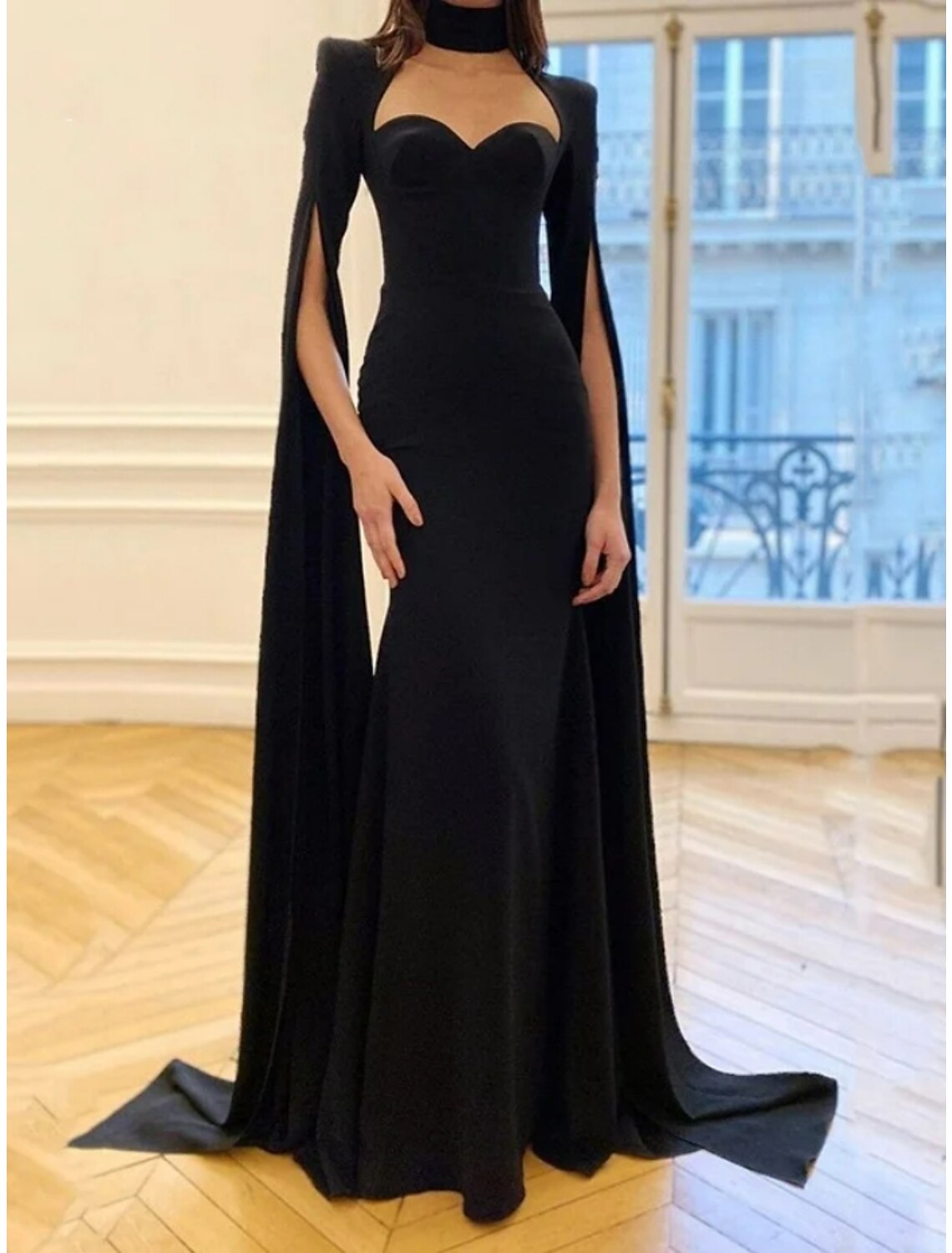 A-Line Evening Gown Elegant Dress Black Dress Formal Sweep / Brush Tra