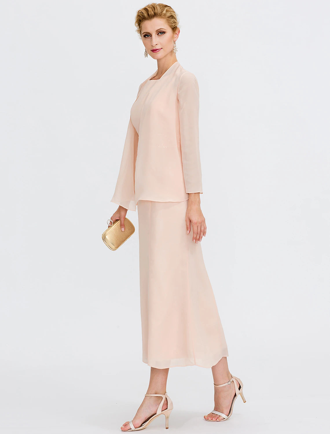 Blushing Pink Tea-Length Mother of the Bride Dress with Jacket