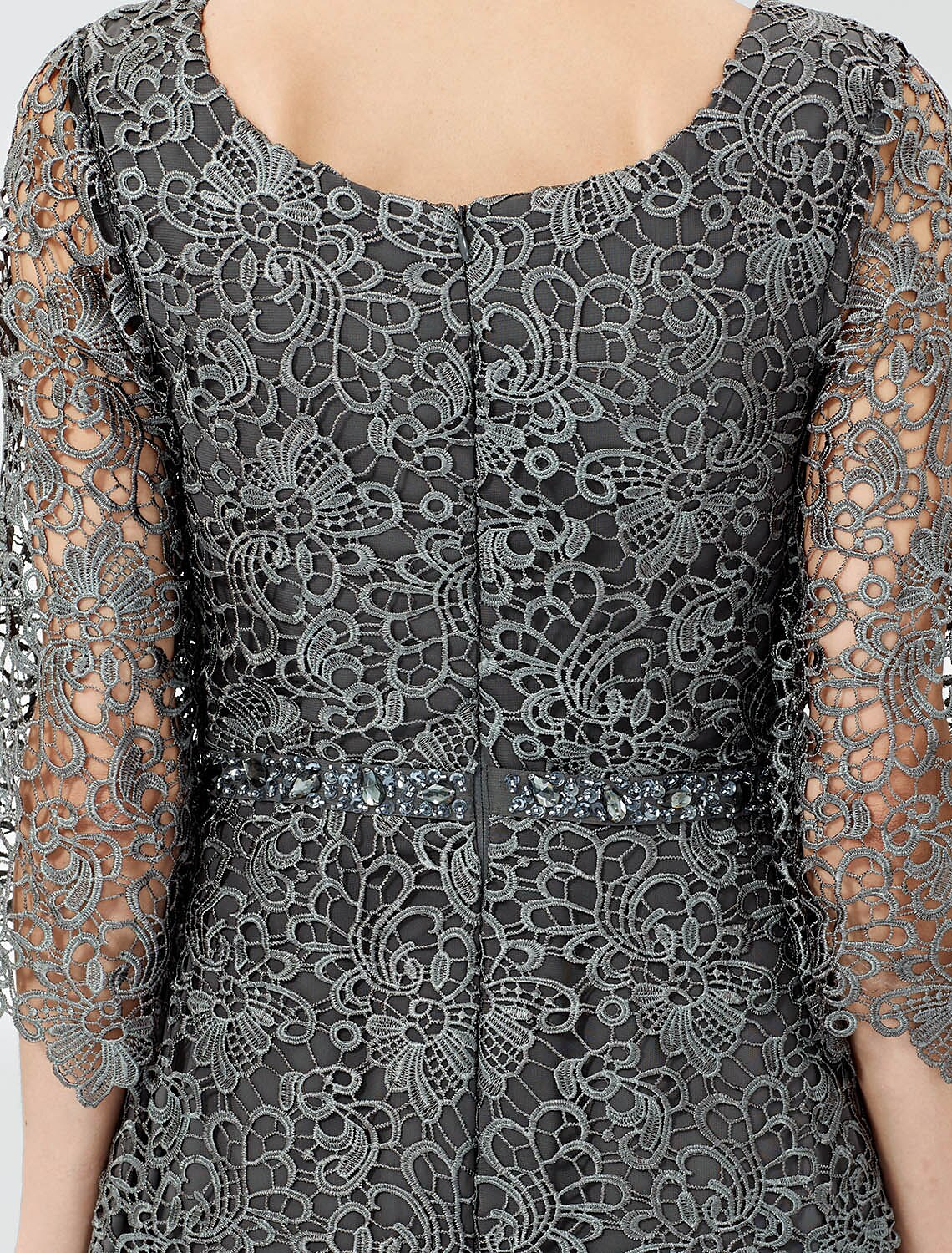 Vestido de baile Línea A Vestido de madre de la novia Formal Clásico y atemporal Elegante y lujoso Elegante Escote redondo Largo hasta el suelo Gasa Con cordón Encaje Manga 3/4 con fajas / cintas Abalorios