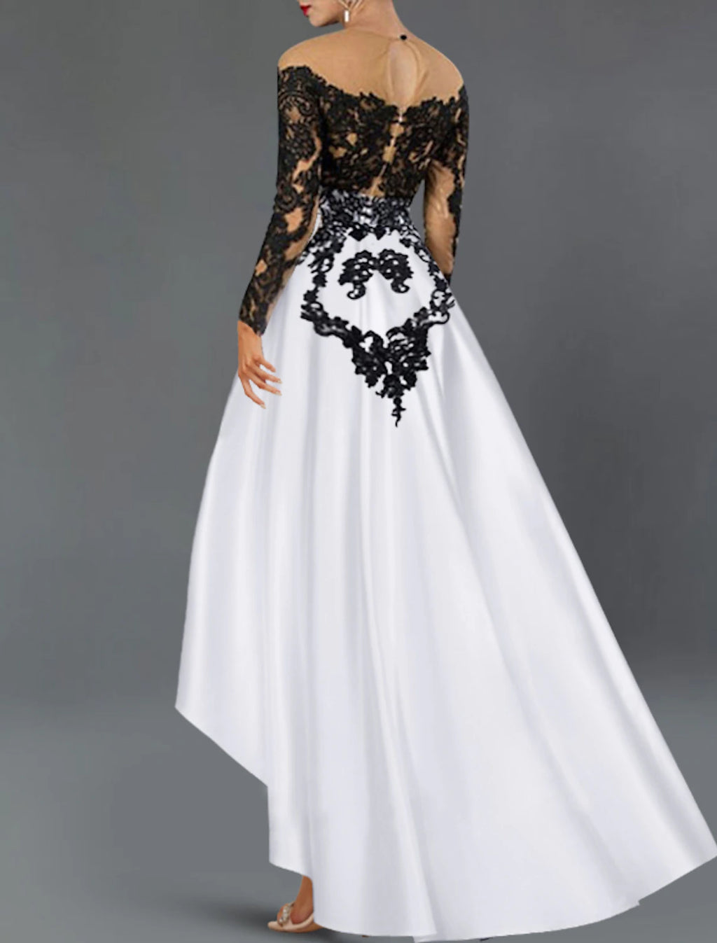 Black Lace A-Line Asymmetrical Evening Dress