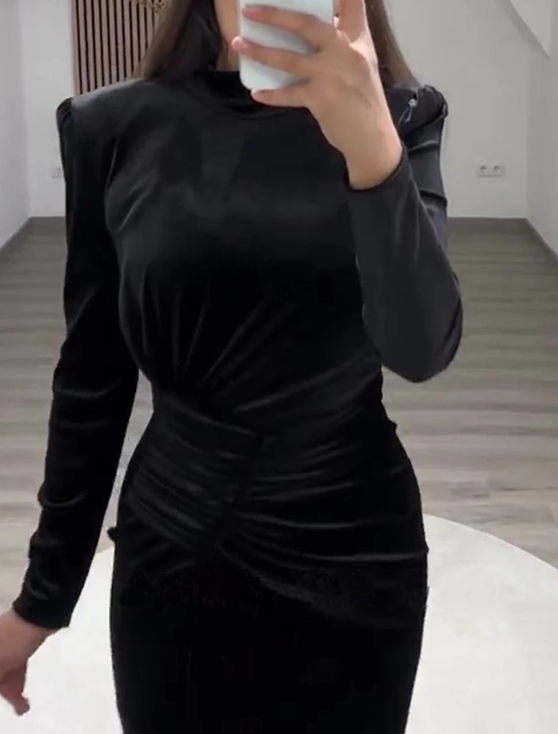 Vestido de noche elegante con corte en forma de columna, vestido formal de cóctel, largo hasta el suelo, manga larga, cuello alto con abertura