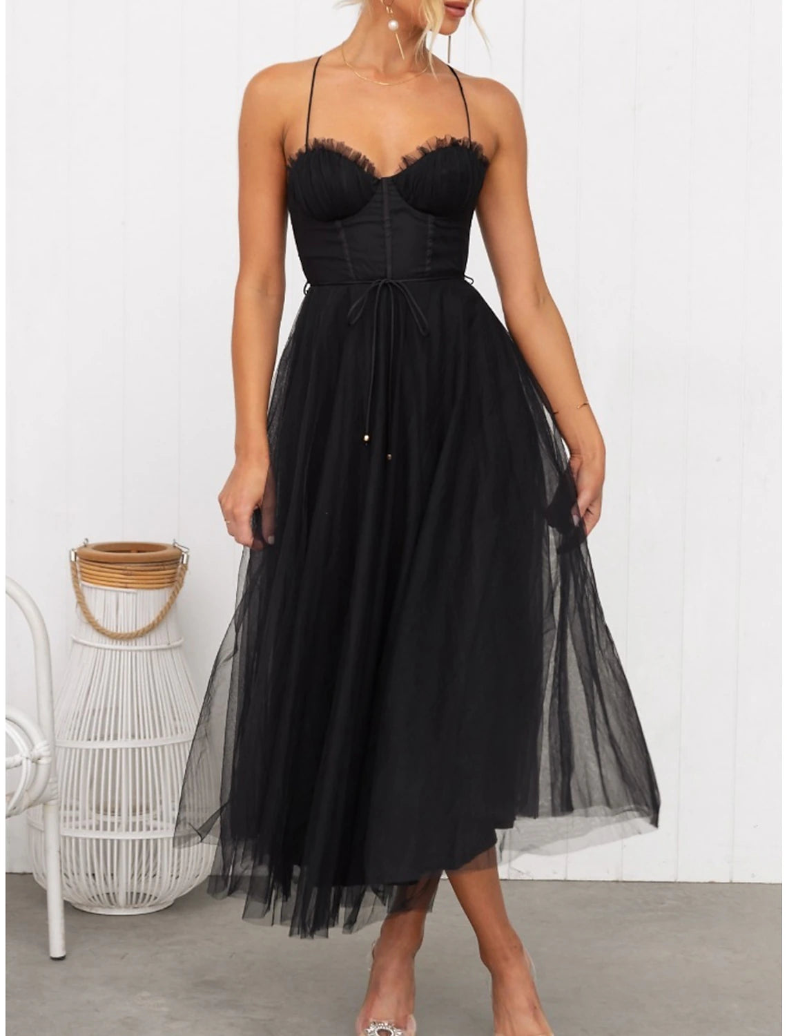 Women's Prom Dress Party Dress Homecoming Black Dress Corset Dress Long Dress Maxi Dress Black Pink Brown Sleeveless Pure Color Mesh Summer