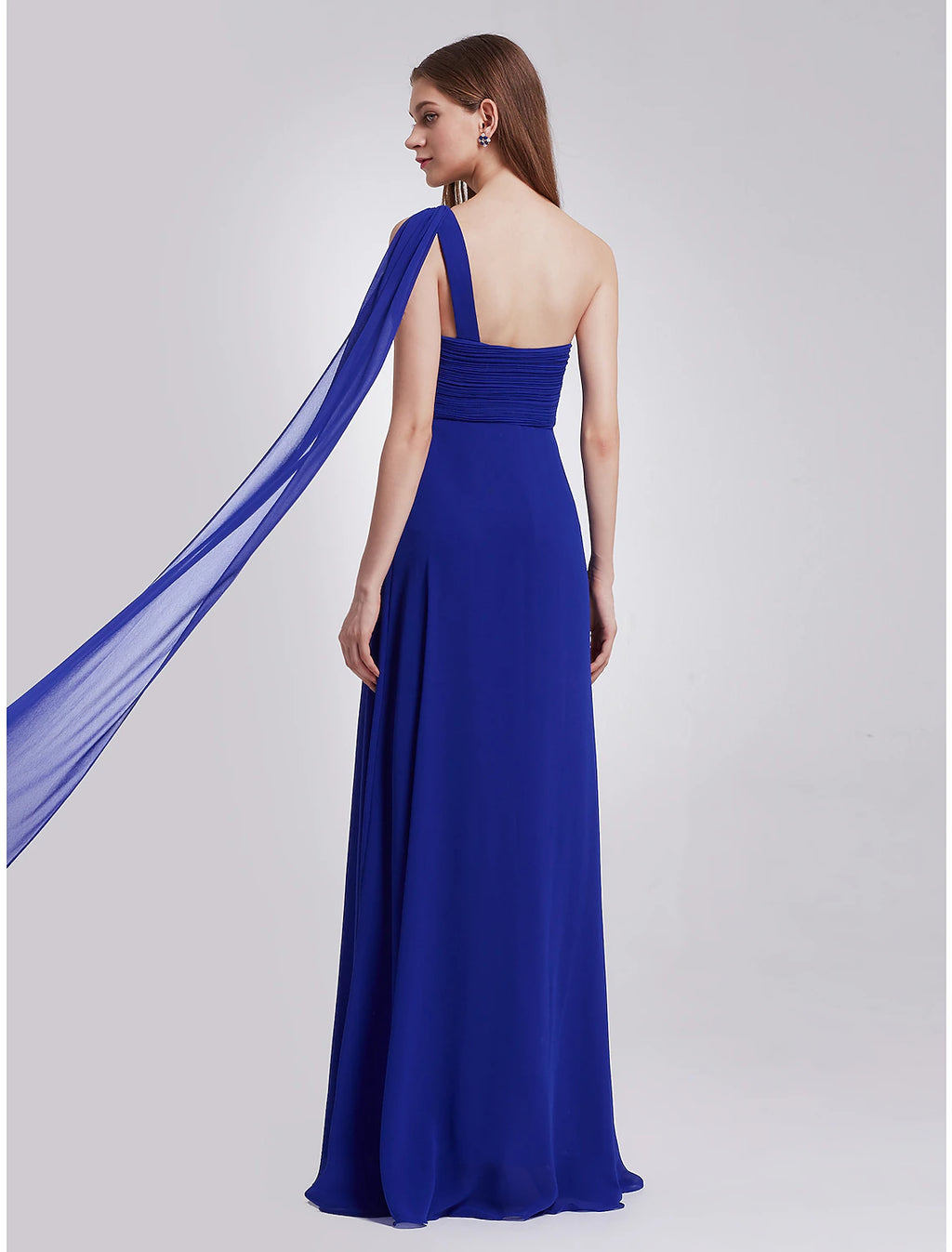 Royal Blue One Shoulder Pleated A-Line Chiffon Floor-Length Bridesmaid Dress