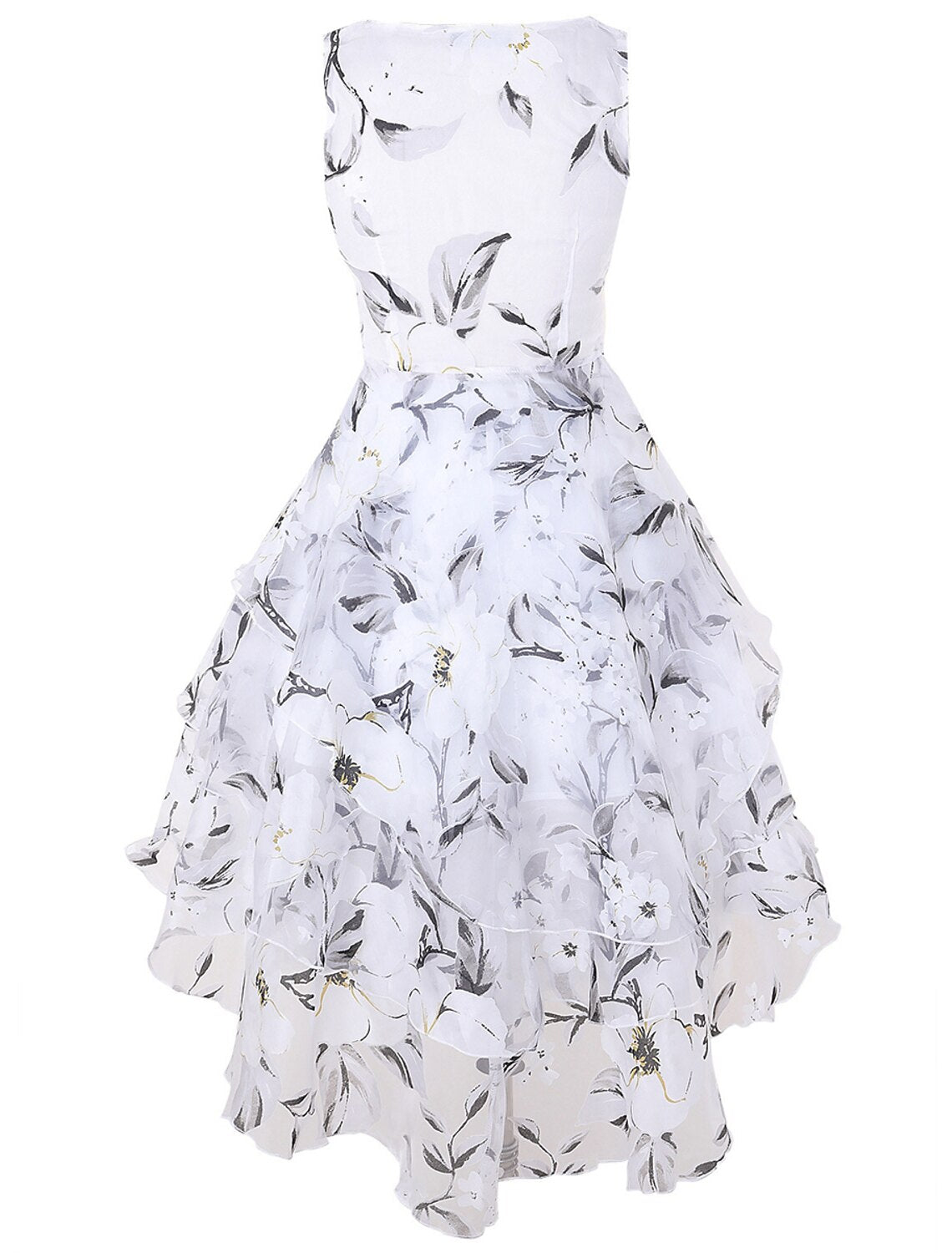 Abito in pizzo da donna, abito da ballo, abito da cocktail, abito midi, bianco, verde, grigio, senza maniche, floreale, in pizzo, estivo, primaverile, autunnale, girocollo, festa, compleanno, sera, festa, ospite di nozze