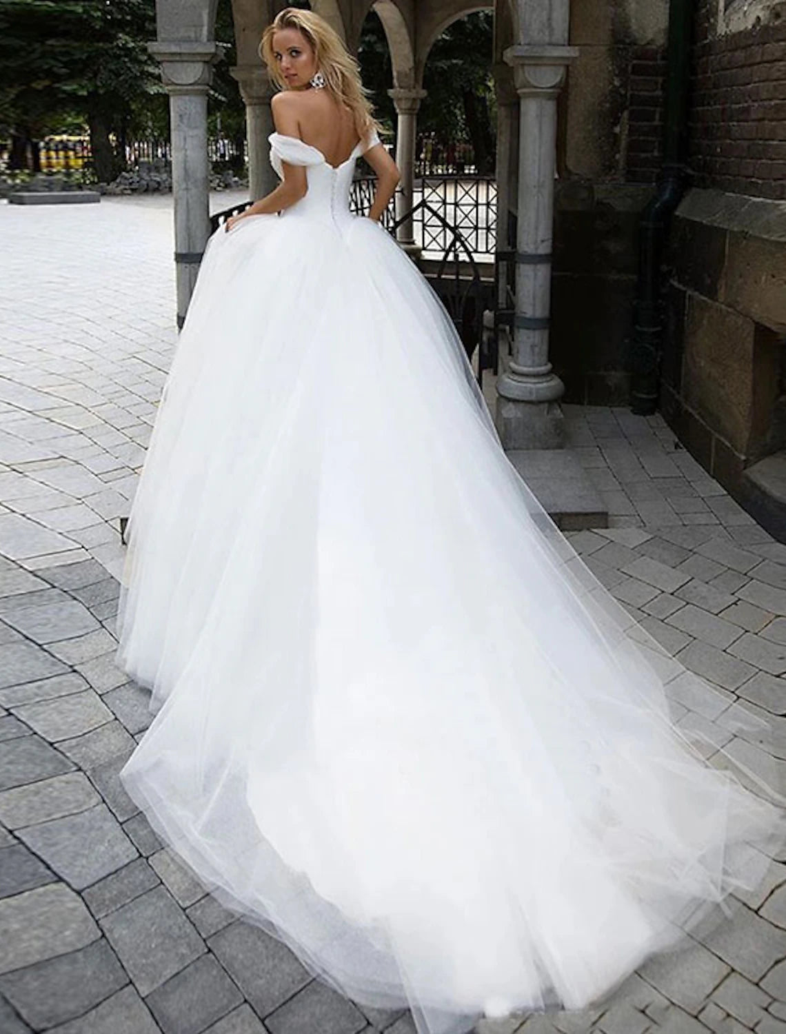 Vestidos de novia con hombros descubiertos, mangas cortas, cola capilla, tul, para fiesta de bodas de verano, ropa de mujer
