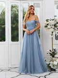 Dusty Blue Tulle A-Line Sweetheart Zipper Back Floor-Length Dress - Jimiss
