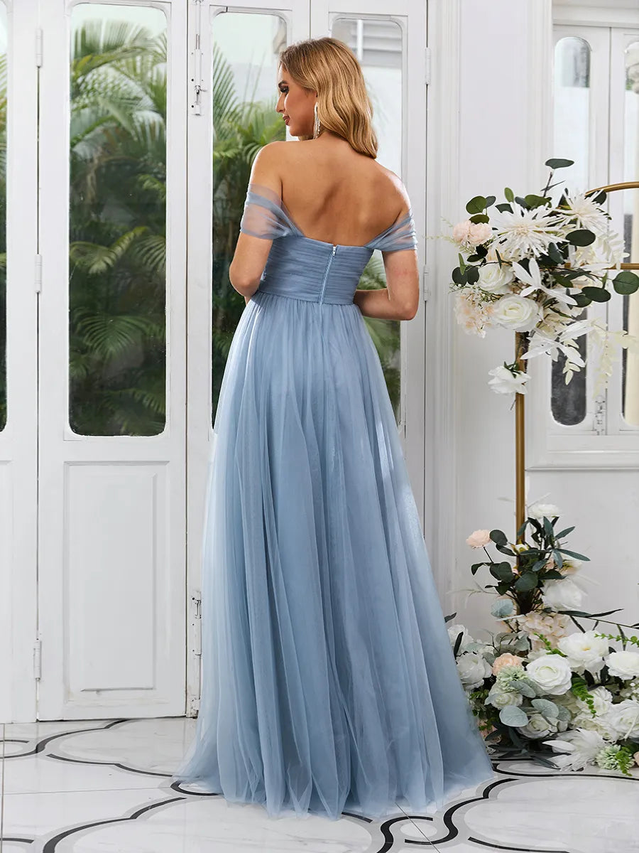 Dusty Blue Tulle A-Line Sweetheart Zipper Back Floor-Length Dress - Jimiss