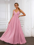 Dusty Rose Chiffon a-line plunging-v-neck v-back floor-length Dress - Jimiss