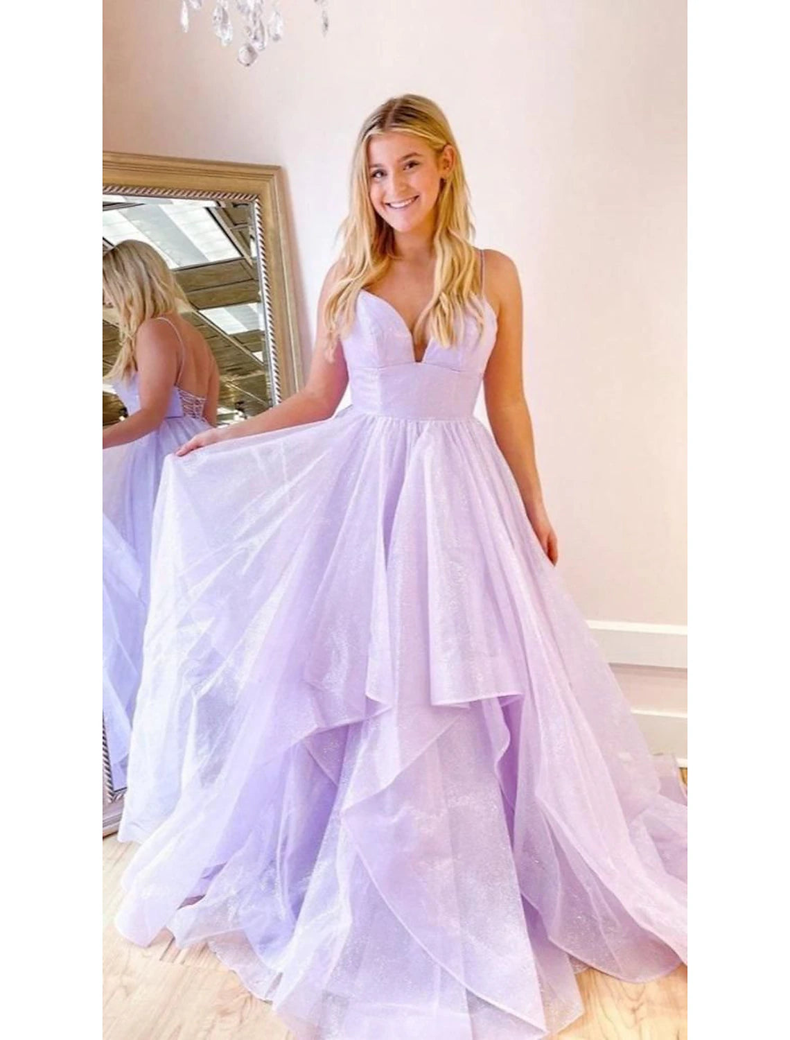 Vestido de fiesta de corte A con brillo y brillo, vestido formal de fiesta de boda, largo hasta el suelo, sin mangas, escote corazón, tul, sin espalda, con pliegues y volantes