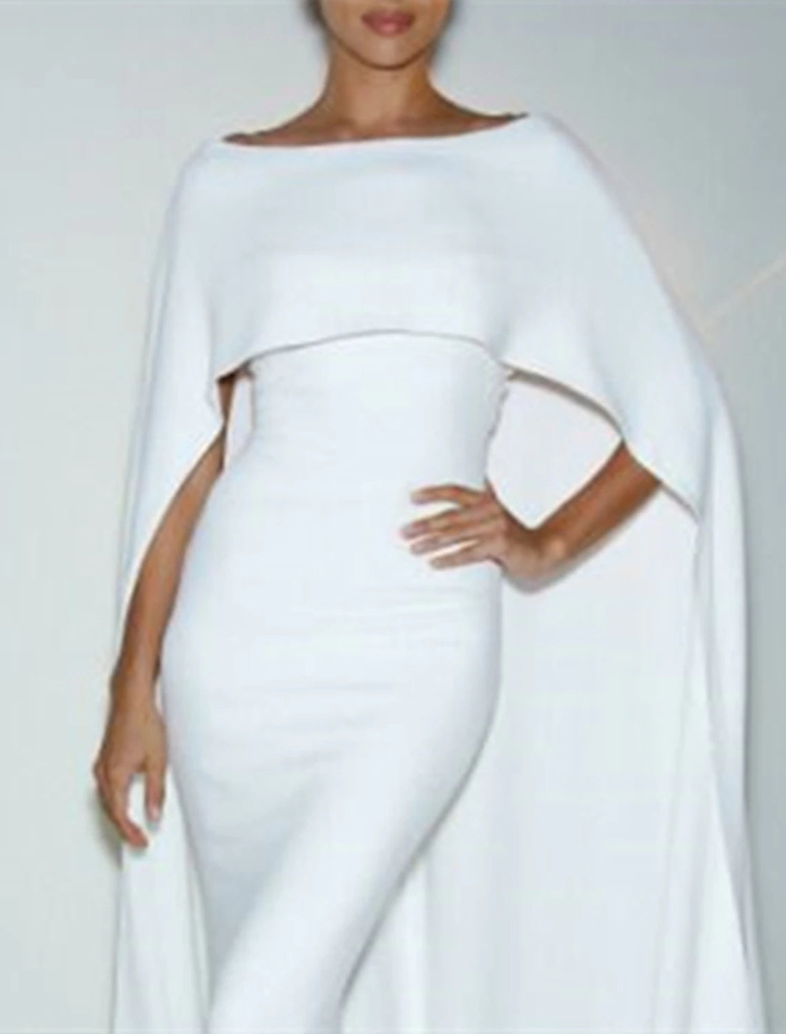 Mermaid Party Dress Evening Gown Maxi Dress Formal Wedding Guest Floor Length Sleeveless Jewel Neck Capes  Chiffon with Shawl