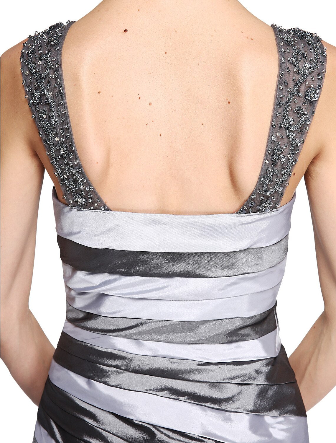 Abito da madre della sposa a trapezio, due pezzi, spalline, lunghezza alla caviglia, in raso, senza maniche, con drappeggio di perline