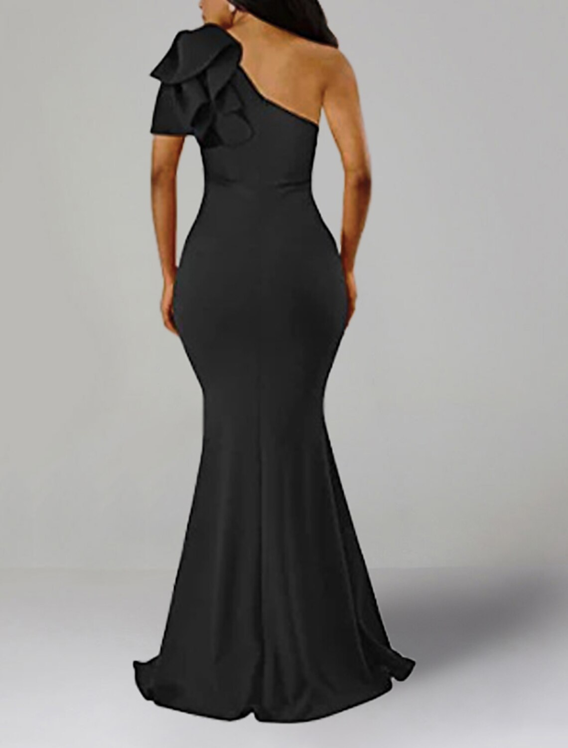 Mermaid / Trumpet Wedding Guest Dresses Maxi Dress Wedding Guest Wedding Party Sweep / Brush Train Short Sleeve One Shoulder  Fabric with Ruffles Slit