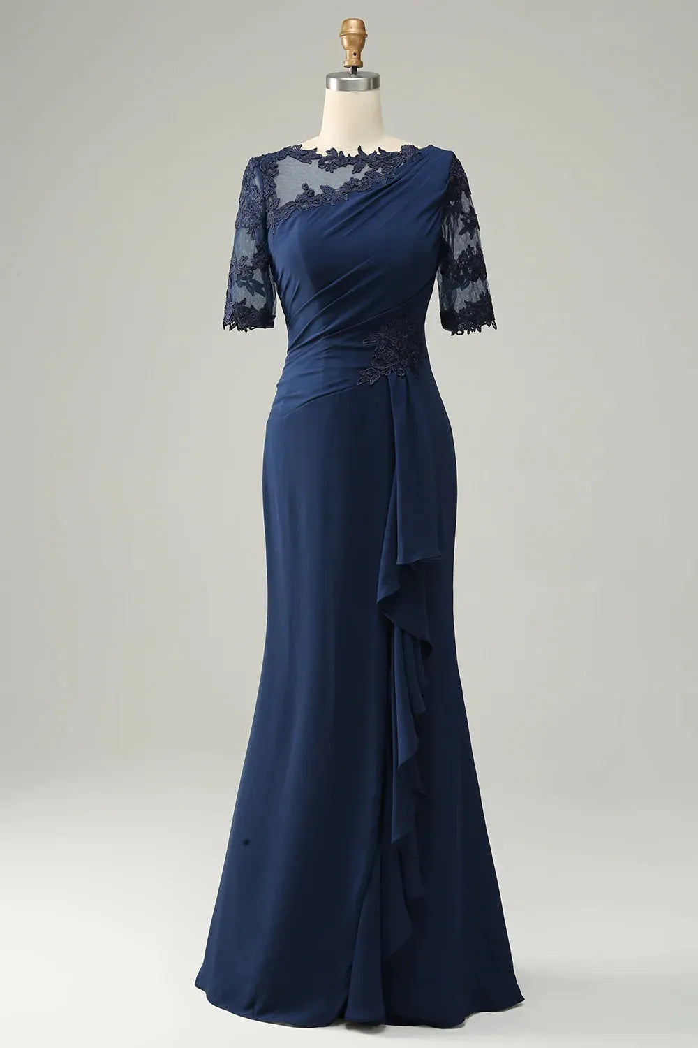 Dark Navy Chiffon Sheath/column Mother of the Bride Floor-Length Dress