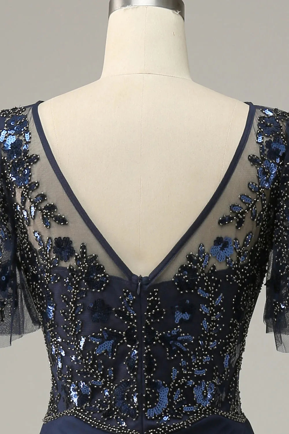 Navy blue decal sequin bridal mother dress