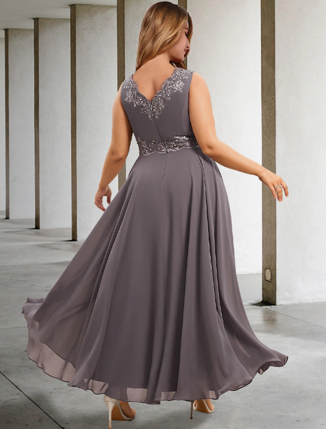Stormy Chiffon A-Line Floor-Length V-Neck Dress with Matching Jacket