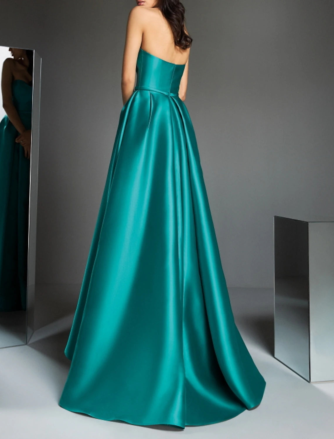 Teal Satin Sweetheart A-Line Floor-Length Bridesmaid Dress with Pleated Skirt